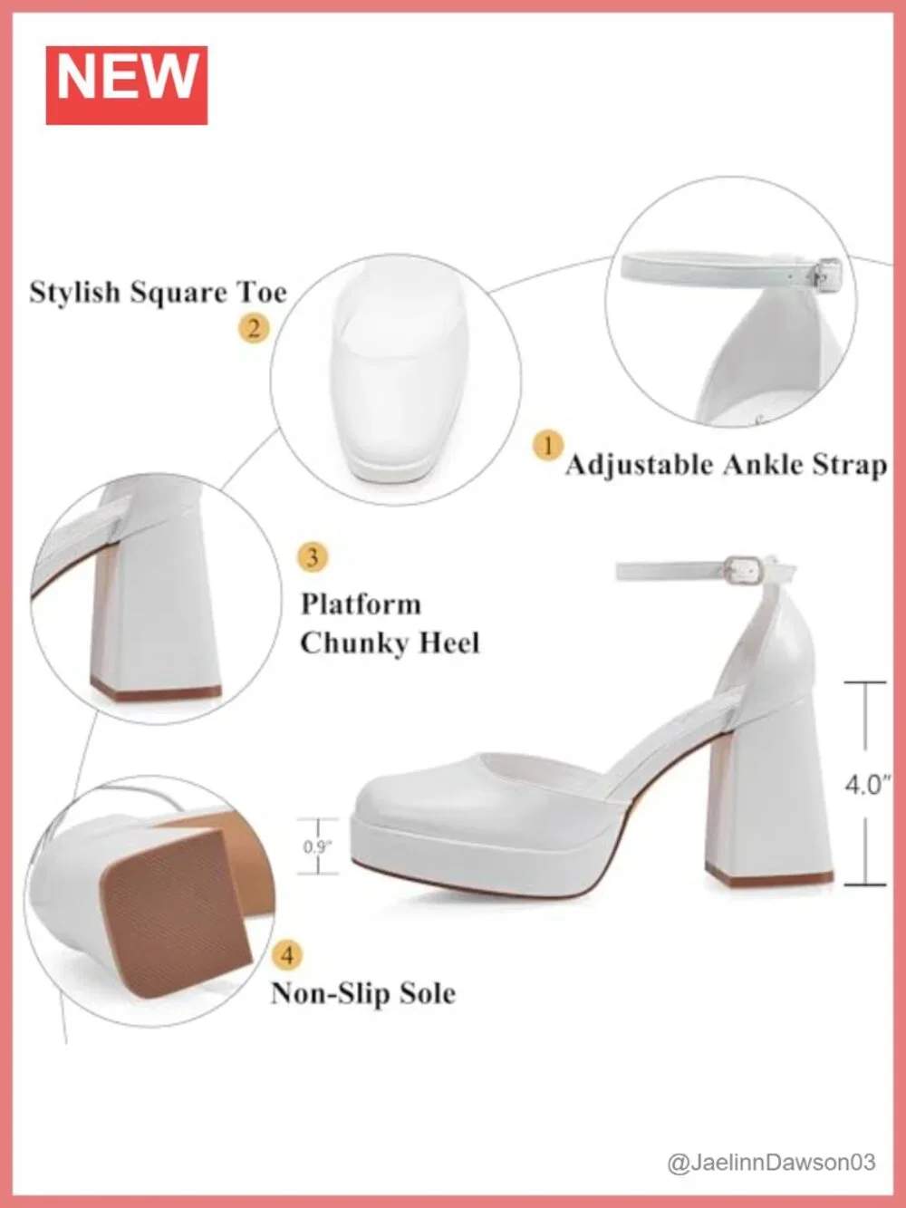 Women's Chunky Heel Pumps 4 Inch Platform Square Toe Ankle Strap Dress Wedding